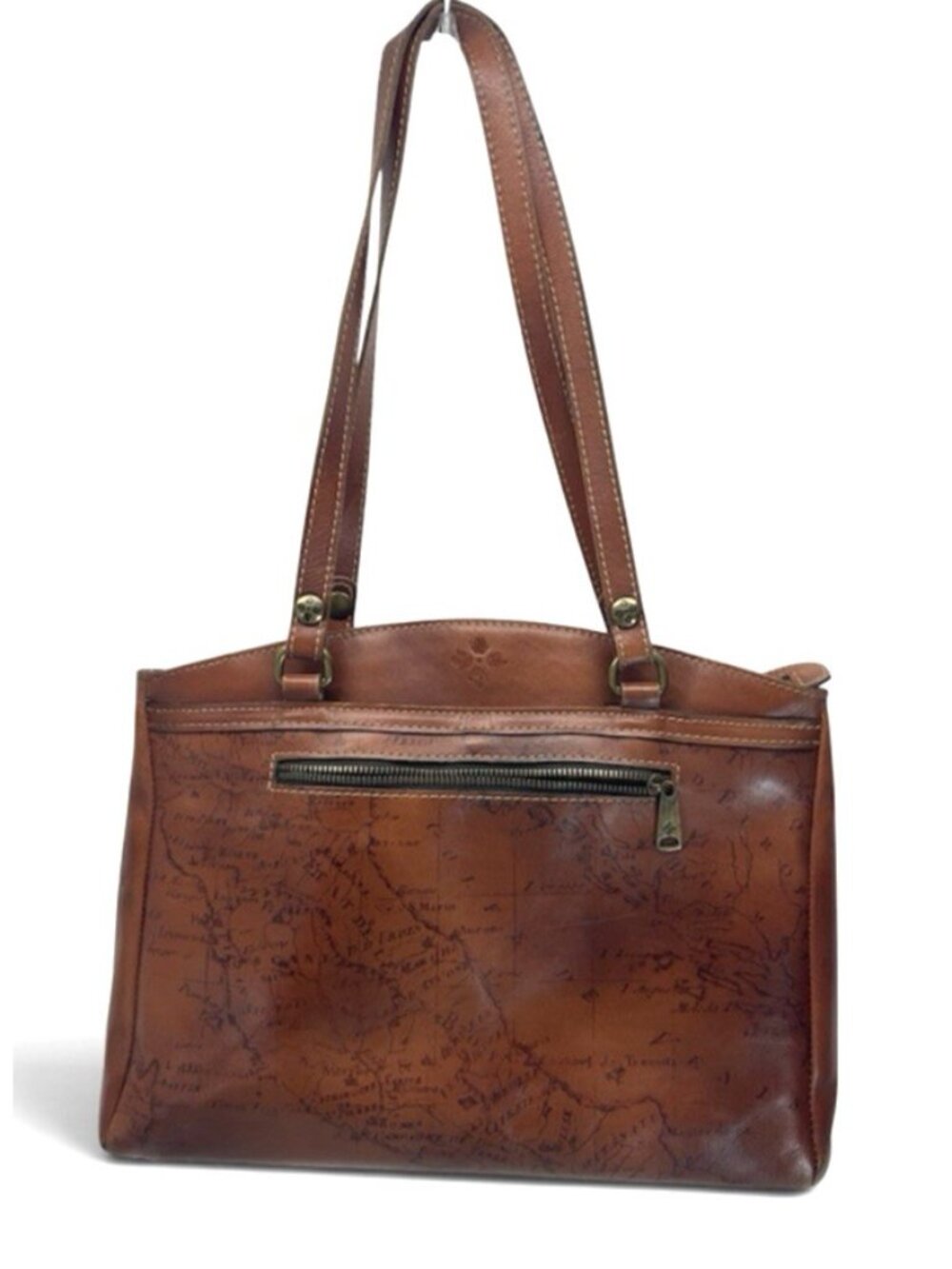 Patricia Nash Poppy Tote Riot Rust Brown Map Print Leather Shoulder Bag Purse